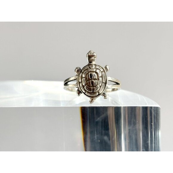 Vintage Hand Carved Turtle Figural Shaped Sterling Silver Ring - sz 6.25 & 8 - Picture 7 of 10